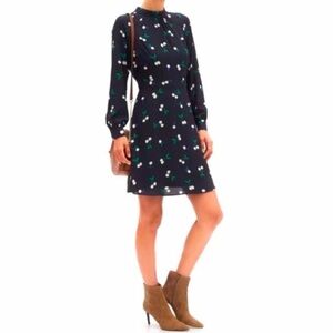 Banana Republic NWT 2P Petite Cherry Print Long Sleeve Mini Dress Navy